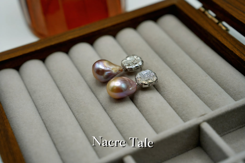 Nacre Tale Baroque Pearl Drop Earrings - Silver with Sparkling Stone Accents