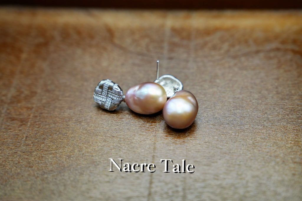 Nacre Tale Baroque Pearl Drop Earrings - Silver with Sparkling Stone Accents
