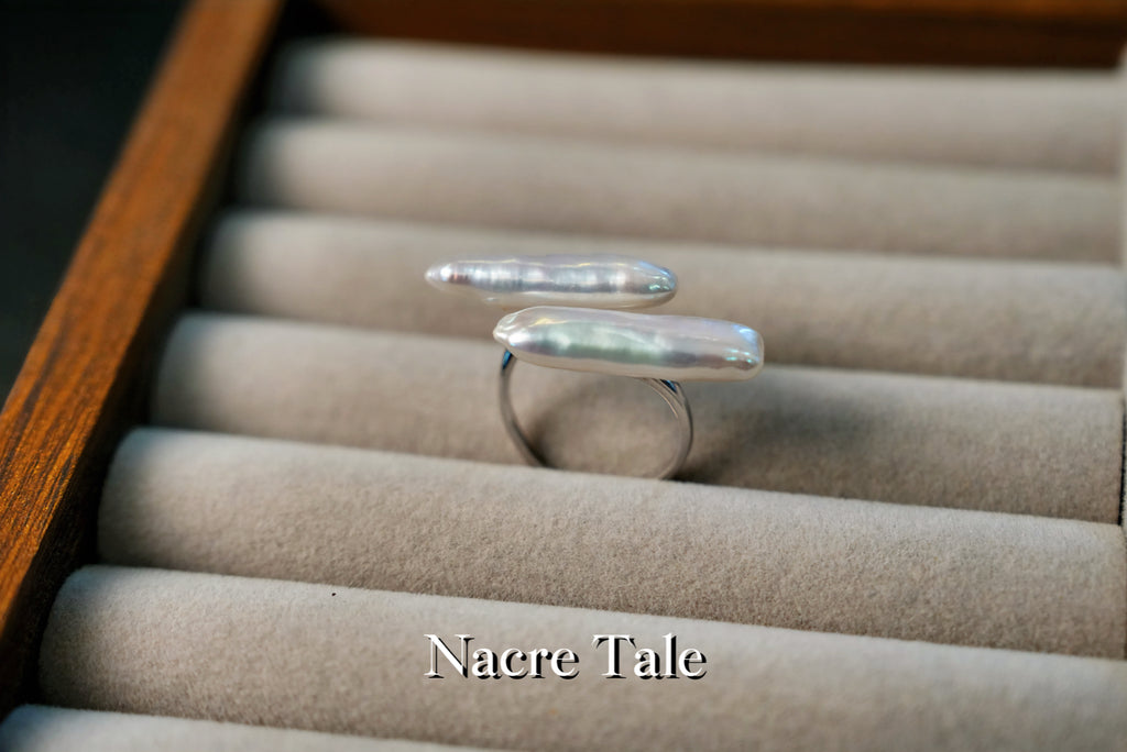 Nacre Tale Baroque Pearl Ring - Sterling Silver with Unique Organic-Shaped Pearls