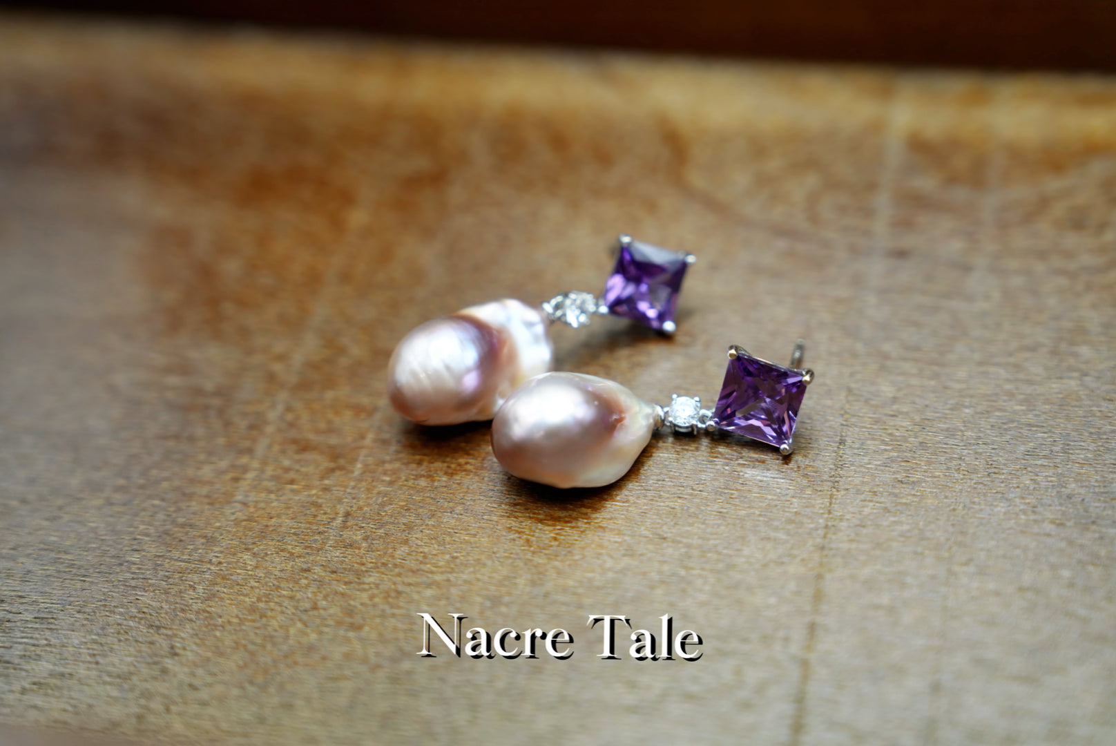 Nacre Tale Baroque Pearl & Amethyst Drop Earrings - Sterling Silver with Natural Freshwater Pearls