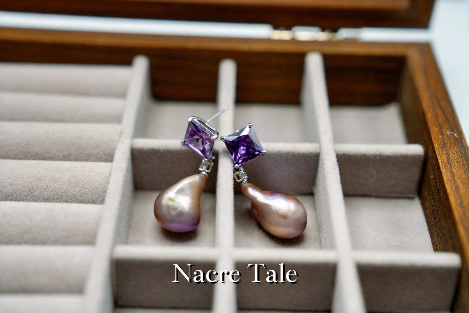 Nacre Tale Baroque Pearl & Amethyst Drop Earrings - Sterling Silver with Natural Freshwater Pearls