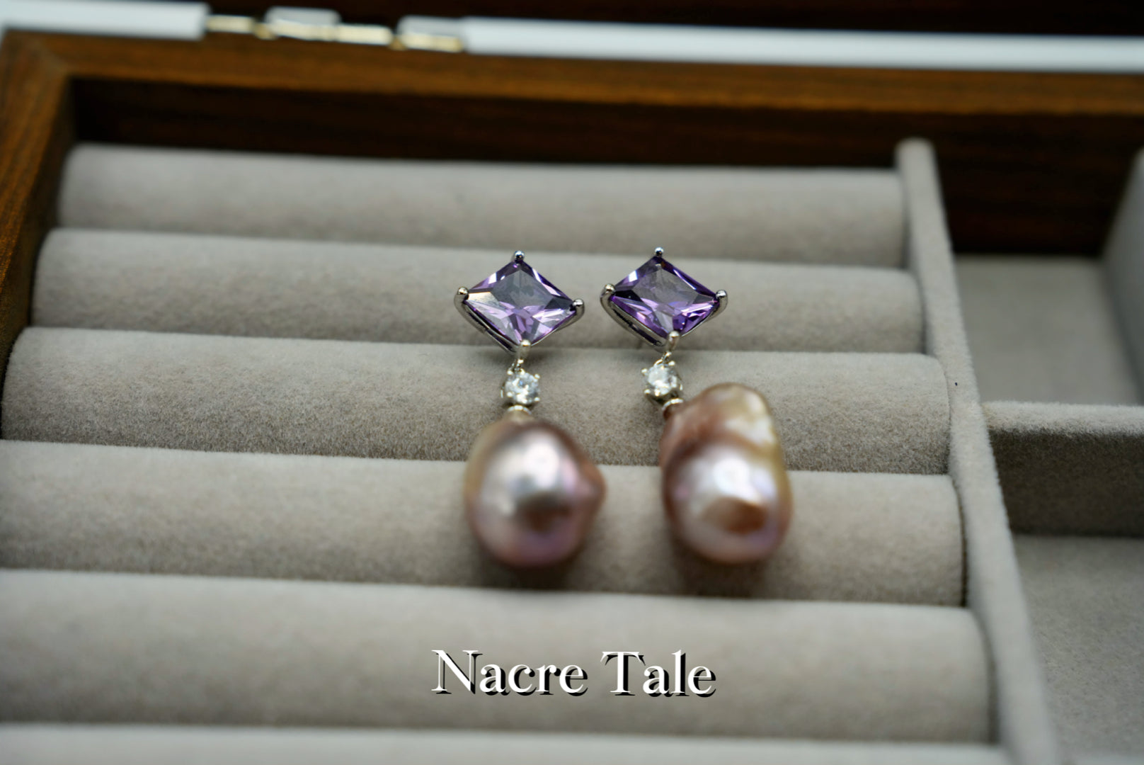 Nacre Tale Baroque Pearl & Amethyst Drop Earrings - Sterling Silver with Natural Freshwater Pearls