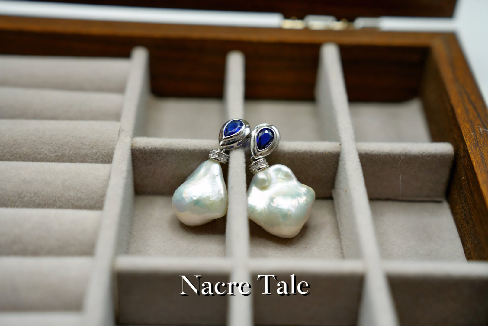 Nacre Tale Baroque Pearl & Sapphire Drop Earrings - Sterling Silver with Genuine Gems