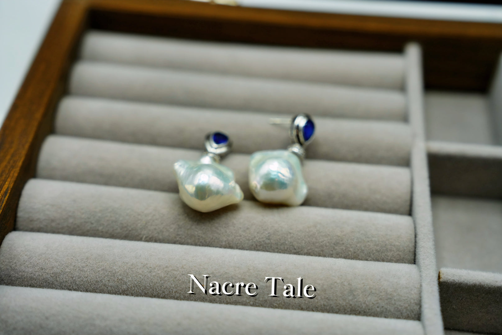 Nacre Tale Baroque Pearl & Sapphire Drop Earrings - Sterling Silver with Genuine Gems