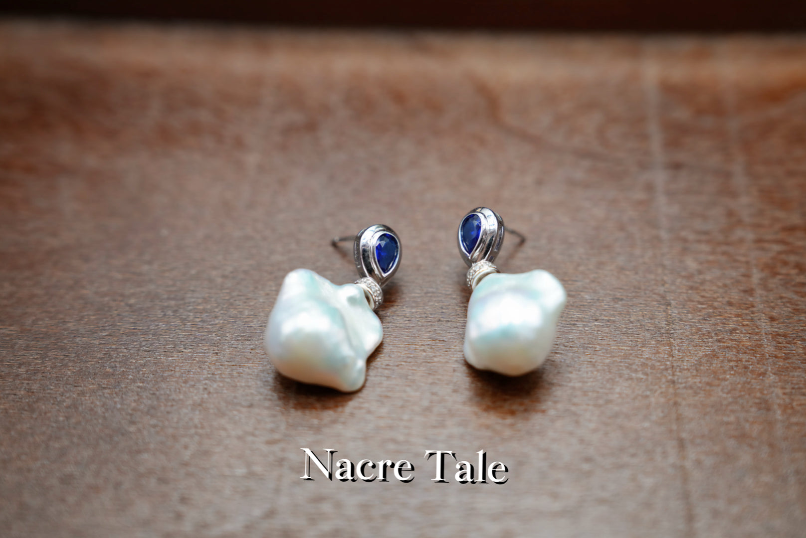 Nacre Tale Baroque Pearl & Sapphire Drop Earrings - Sterling Silver with Genuine Gems