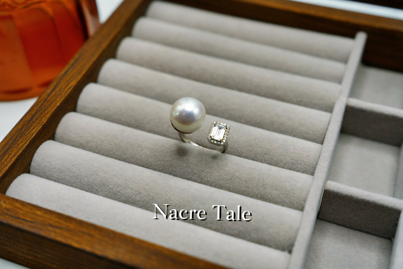 Nacre Tale Pearl and Diamond Engagement Ring - Sterling Silver with Akoya Pearl