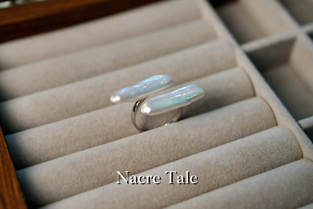 Nacre Tale Baroque Pearl Ring - Sterling Silver with Unique Organic-Shaped Pearls