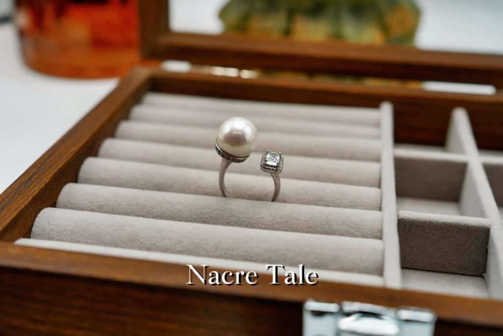 Nacre Tale Pearl and Diamond Engagement Ring - Sterling Silver with Akoya Pearl