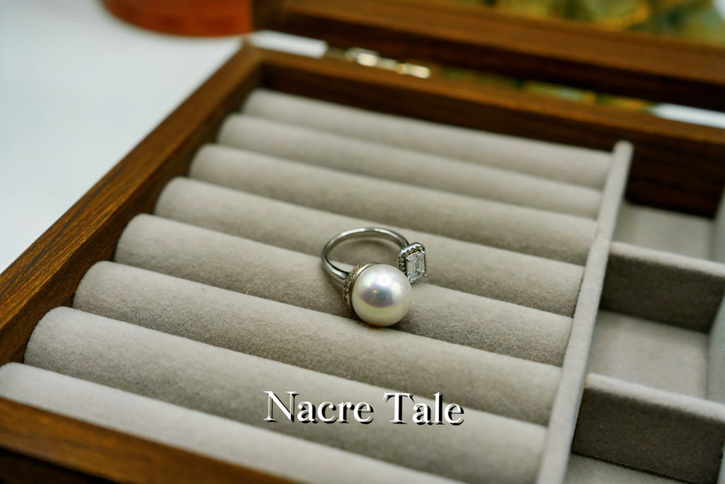 Nacre Tale Pearl and Diamond Engagement Ring - Sterling Silver with Akoya Pearl