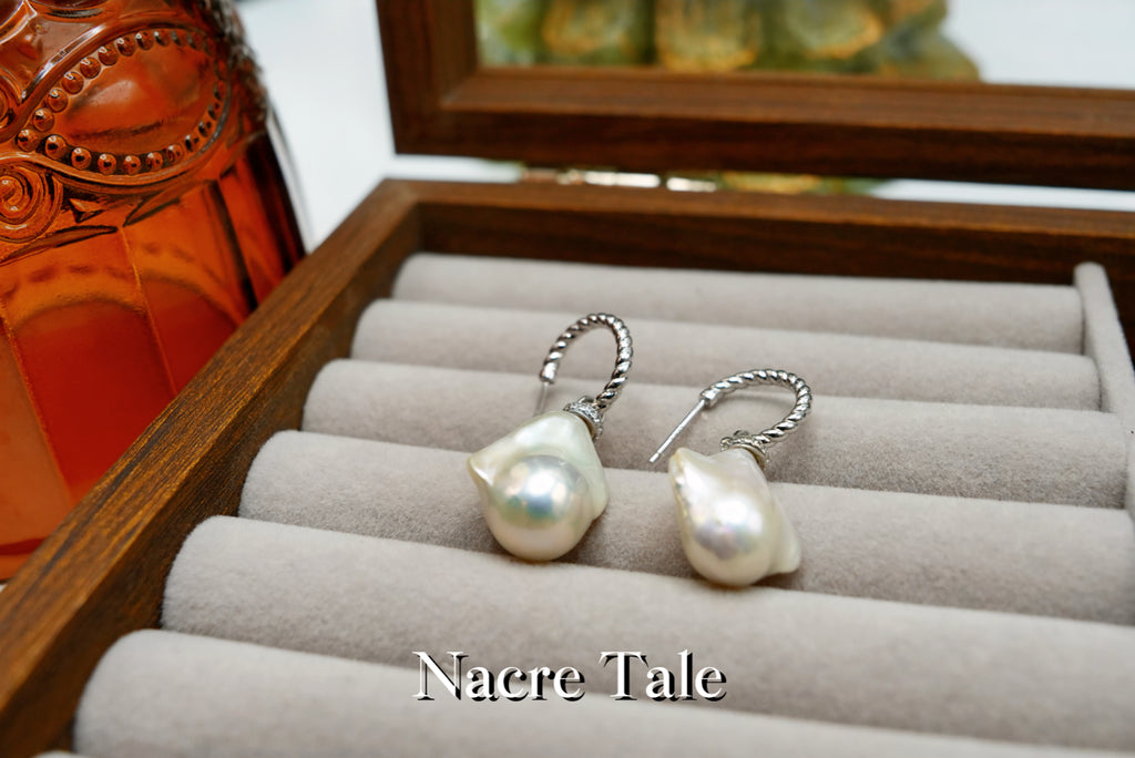 Nacre Tale Baroque Pearl Drop Earrings - Sterling Silver with Unique Natural Pearls