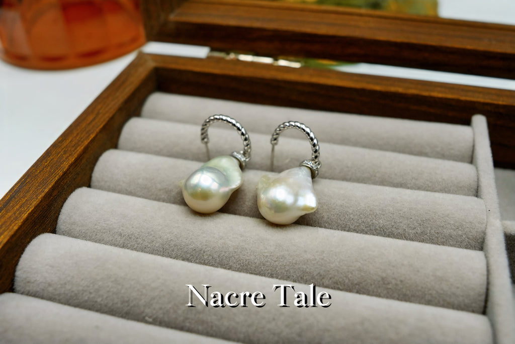 Nacre Tale Baroque Pearl Drop Earrings - Sterling Silver with Unique Natural Pearls