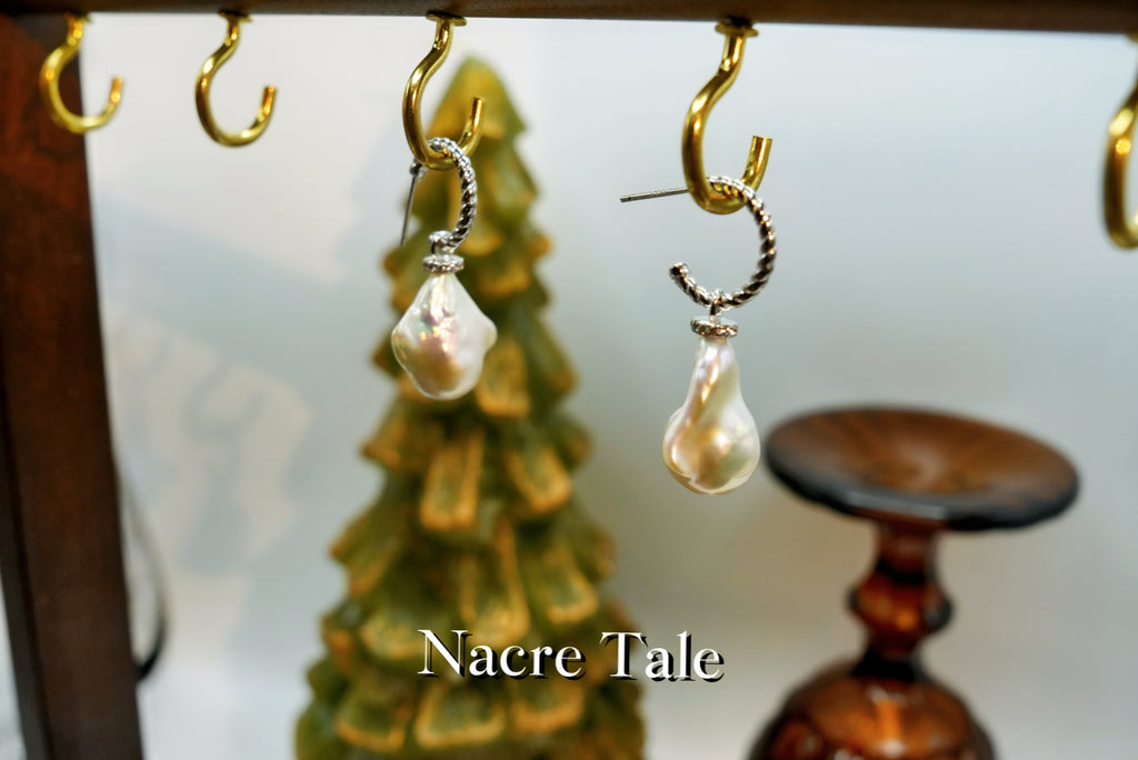 Nacre Tale Baroque Pearl Drop Earrings - Sterling Silver with Unique Natural Pearls