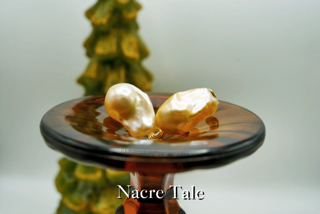 Nacre Tale Baroque Pearl Stud Earrings - Gold-tone with Natural Irregular Pearls
