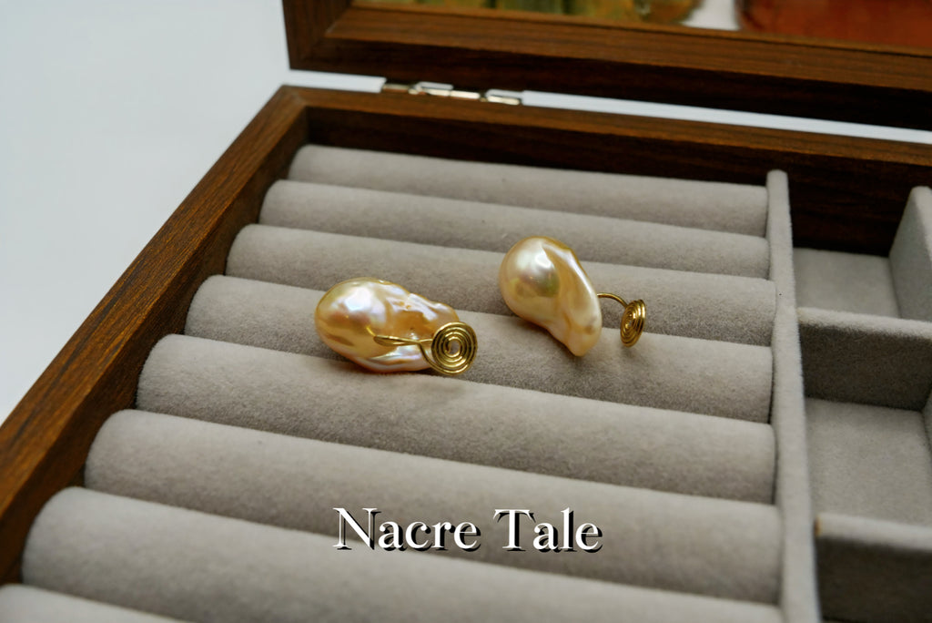 Nacre Tale Baroque Pearl Stud Earrings - Gold-tone with Natural Irregular Pearls