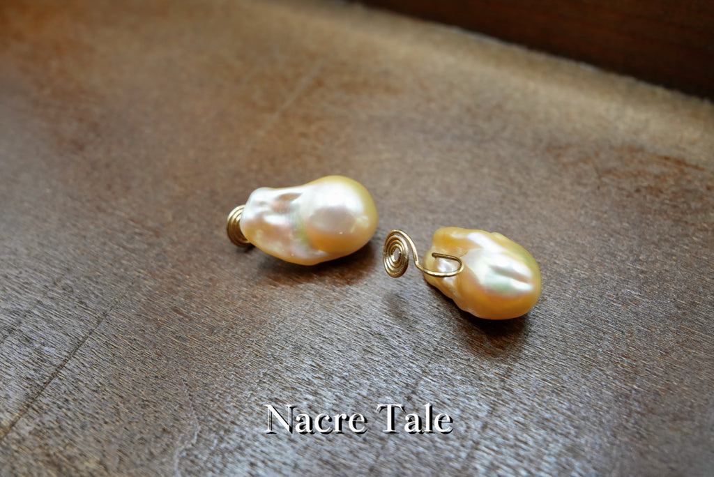 Nacre Tale Baroque Pearl Stud Earrings - Gold-tone with Natural Irregular Pearls